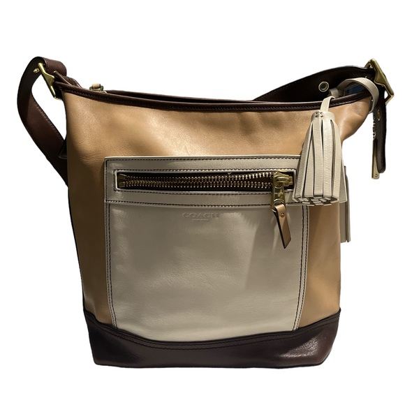 COACH Cream/Tan/Brown Leather Crossbody Bag Purse 👜 - Picture 4 of 10